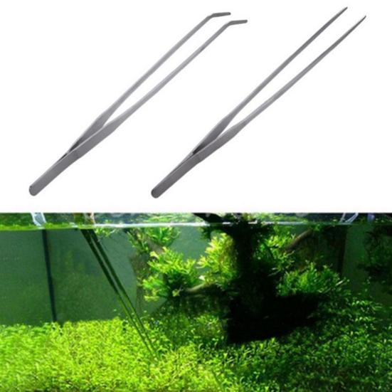 Yousheng 2Pcs Aquarium Tweezers Stainless Steel Reptile Feeding Tongs Long Straight And Curved Tweezers Lizards Bearded Dragon Snake Tank Accessories
