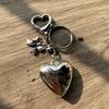 Bowknot Big Heart Charm Keyring Silver Color Pendant Keychains Simple Car Keyring Bag Decorations Gift for Women Girls