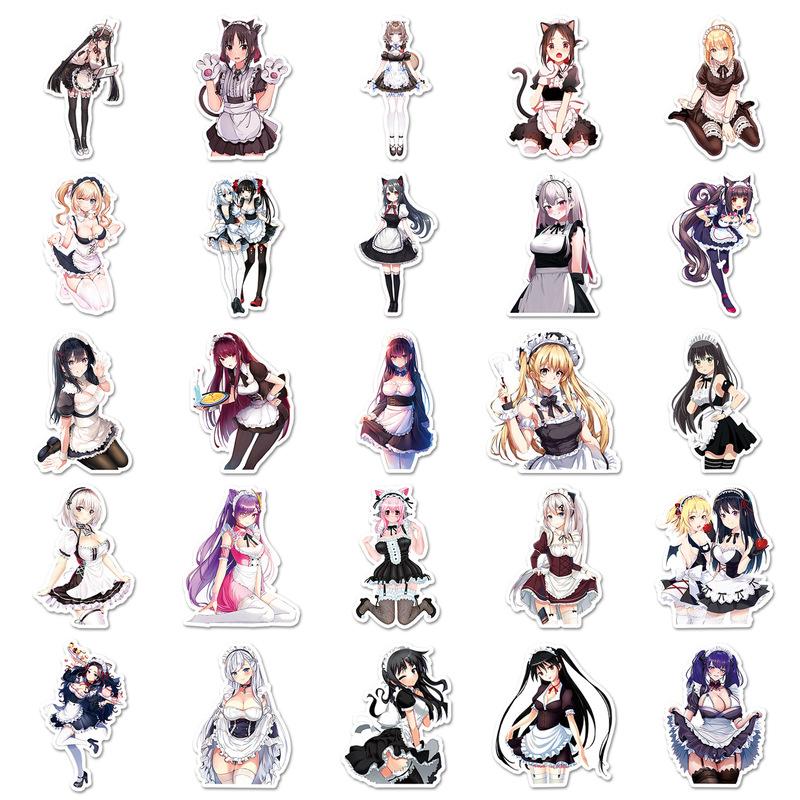 50Pcs Anime Cartoon Maid Stickers Cute Beauty Computer Cartoon Graffiti Suitcase Notebook Computer DIY Decoration Sticker Toy