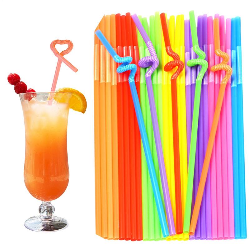 100pcs Multicolor Drinking Straws Flexible Plastic Drinking Straw Long Flexible Sipping Straw Party Wedding Kitchen Accessories