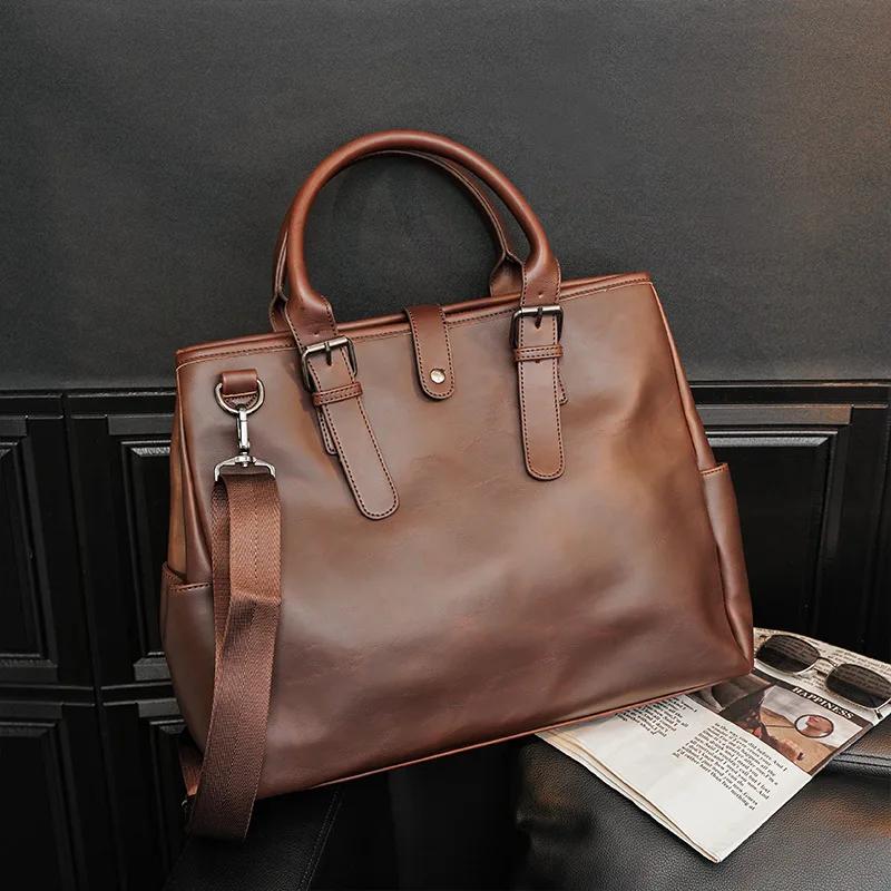 Retro Handbag Briefcase Fashion Men Crossbody Bag Men Large Capacity Top-Handle Bags with Strap Shoulder Messenger Bag Handbag