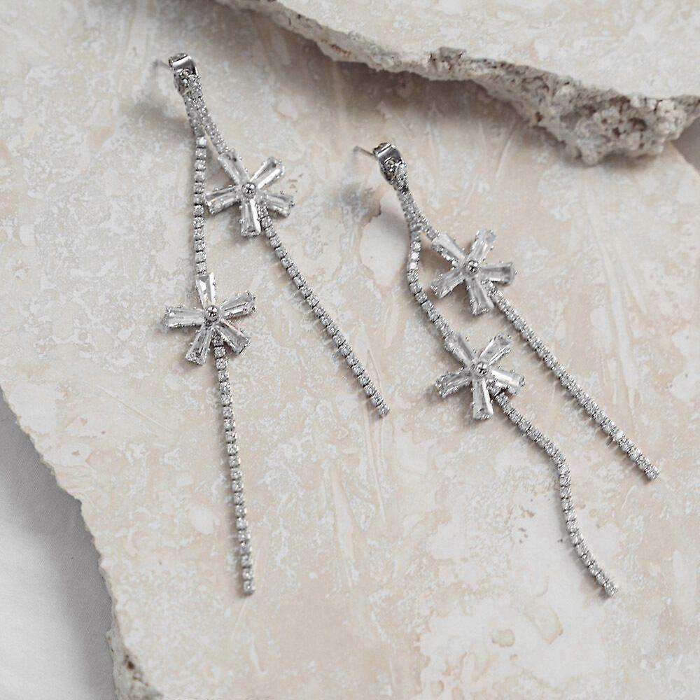New style small flower tassel earrings simple pastoral style evening dress all-match bridal earrings female earring silver