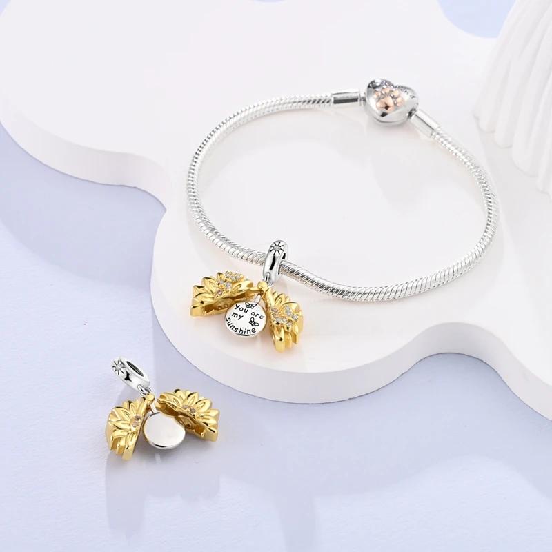 Charms Coppercreative Sunflower Butterfly Beads Fit Charms Plataoriginal Bracelet Beads Women Jewellery Making Diy