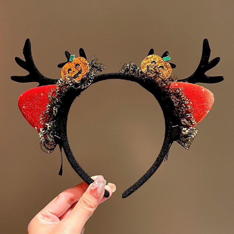 Halloween Witch Headband: Ghost Festival Dark Party Decoration with Skull, Pumpkin, and Funny Lace Bow Antlers Hair Accessories