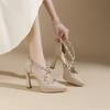 -1 Sexy Cross Rivet Pointed Stiletto High Heels Women's Waterproof Table Not Tired Feet Hollow High Heel Sandals