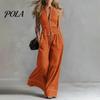 Tuta da donna senza maniche, con zip, colletto alto, pantaloni a gamba larga, Rompers, Abiti estivi casual monopezzo con tasche, Articoli in saldo