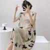 Large Size Loose Long Nightgown Simple Lazy Style Printed Sleeveless Tank Dress Sexy V-Neck V-Back Home Clothes Loungewear
