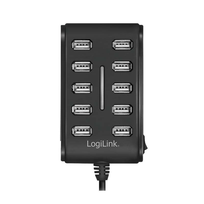 USB 2.0 Hub, 10 ports, with on/off switch, 480 Mbit/s - LogiLink