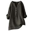 Women S Loose Solid Stand Collar Long Sleeve Cotton Linen Shirt
