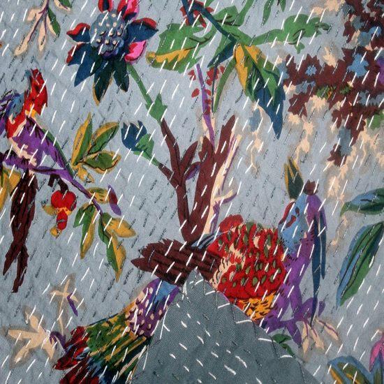 Aizza Trends Handmade Pure Cotton Printed Kantha Quilt  - Traditional Look Bed Spread Kantha Gudri - Vintage Hand Stitch Gudri