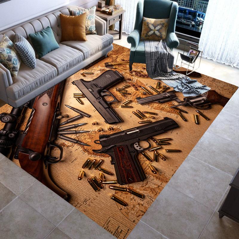 Retro Guns Pistol Ammunition Bullet Cartridge AK M4 Rug Carpet for Living Room Bedroom Decor Non-slip for Sofa Doormat Mat