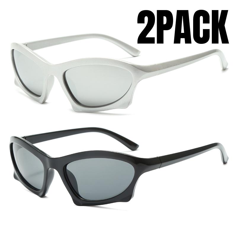 2PCS Sports Sunglasses Women Y2K Trends Punk Sun Glasses Men Retro 2000's Luxury Brand One Piece Special-Shaped