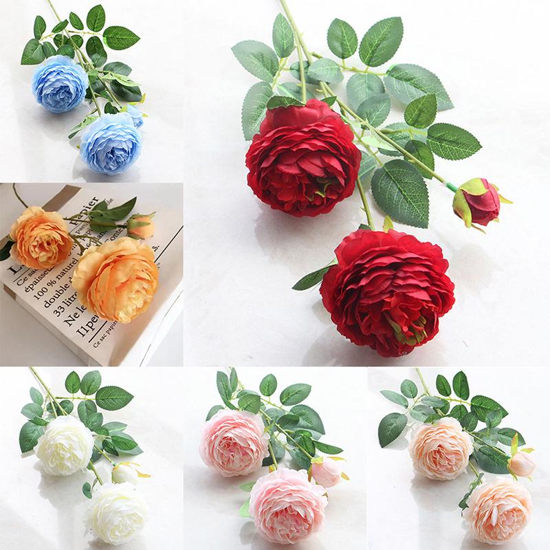 3 Heads Rose European Silk Artificial Peony Flower For Home Wedding Wall Decors