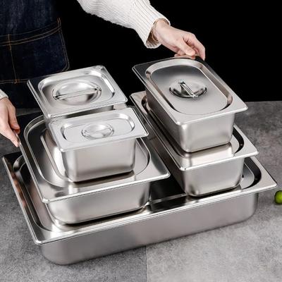 304 Stainless Steel 1/9 1/6 1/4 1/3 1/2 Food Pan with Lid Food Container  Chafing Buffet