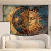 2D Boho Sun Moon Face Wall Tapestry, Mystical Astrology Art Wall Hanging for Home Decoration