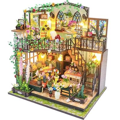 Moin Moin Dollhouse Miniature DIY Kit Set Scale Antique Retro Flower Shop Cafe Coffee Shop Plants LED Light Acrylic Case Music Box 2408dh428 1/24