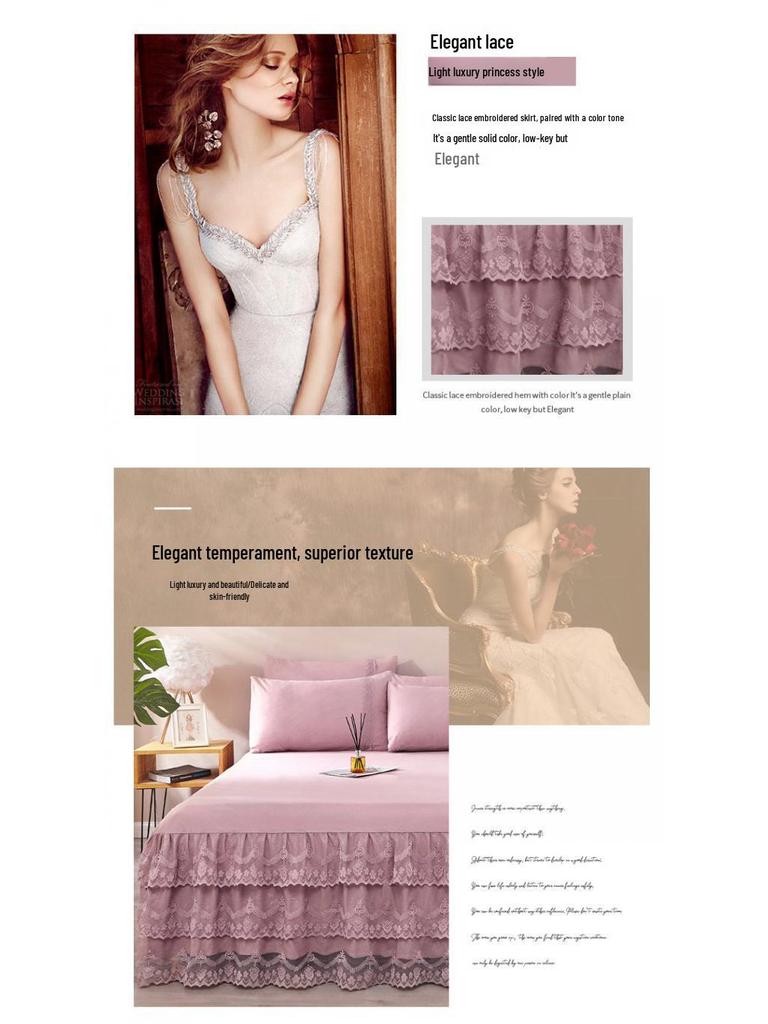 Korean Princess Style Lace Bed Skirt & Sheet 3-Piece Set