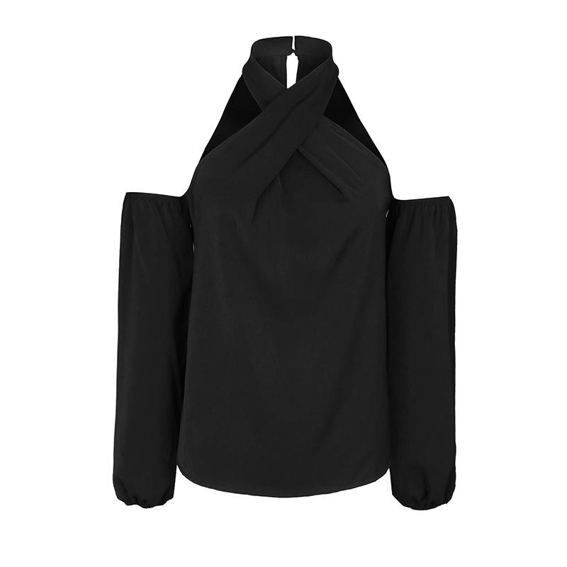 Vår og høst kvinners bluse ensfarget stroppeløs sexy langermet bluse topp