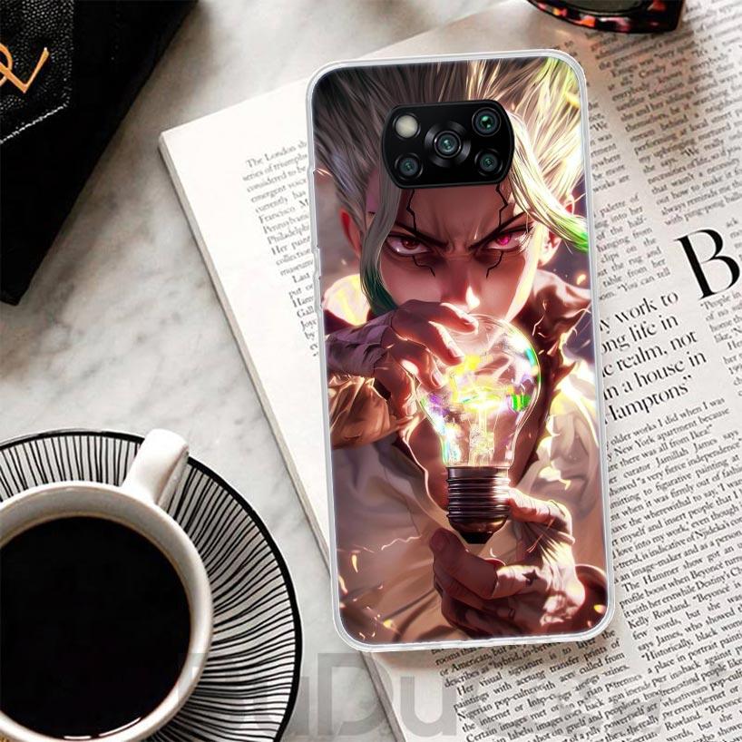 D-Dr Stone Anime Cover For Xiaomi Poco X7 X6 X5 Pro X3 Nfc F7 Ultra Phone Case F6 F5 X4 F4 Gt F3 M6 M5S M4 M3 Print Shell Poco X