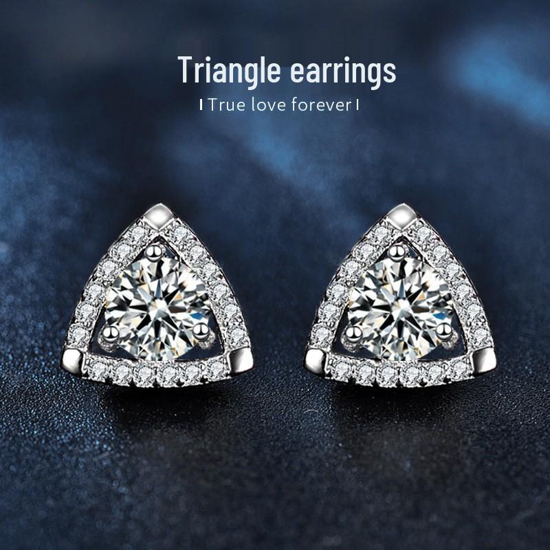 Moissanite Geometric Triangle Stud Earrings in S925 Sterling Silver