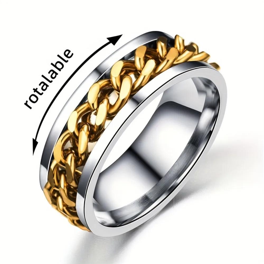 Men's Cool Rotatable Chain Ring, Casual Stainless Steel Finger Ring