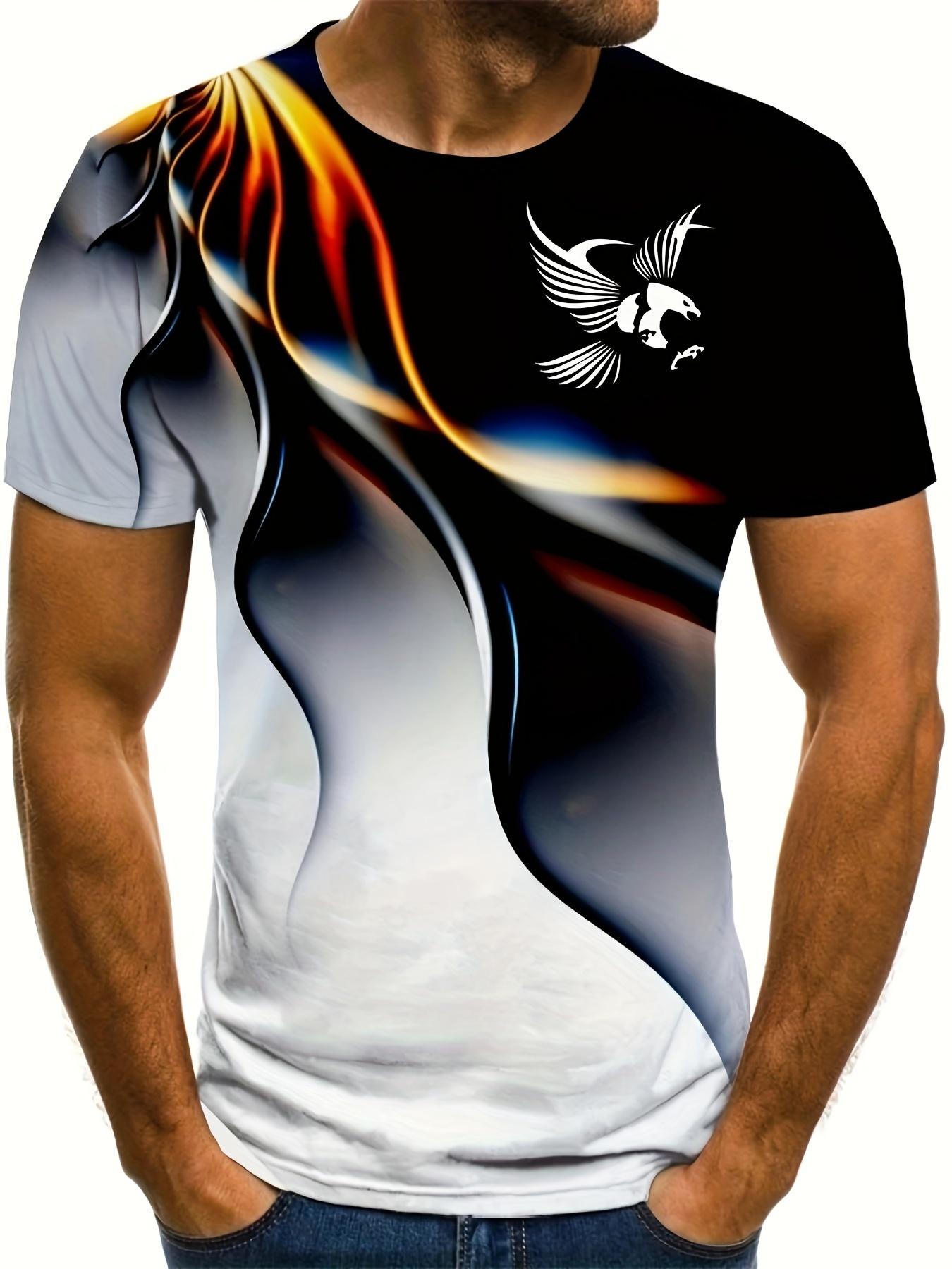 Creative Gradient Pattern 3D Printed Crew Neck Short Sleev XL дубильная кора