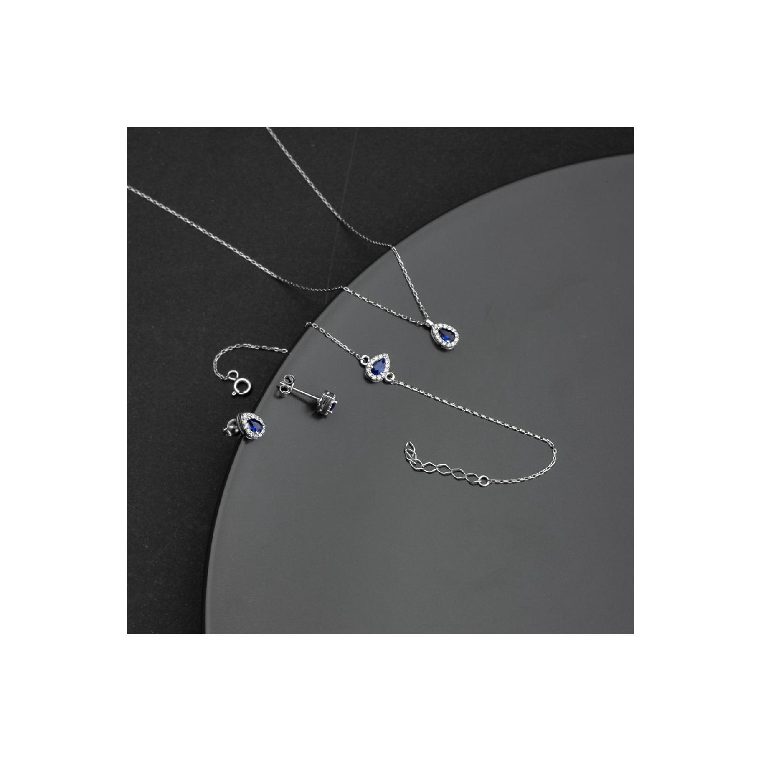 

Набор ювелирных изделий из стерлингового серебра 925 пробы с сапфиром, модель ожерелья, серьги, браслет