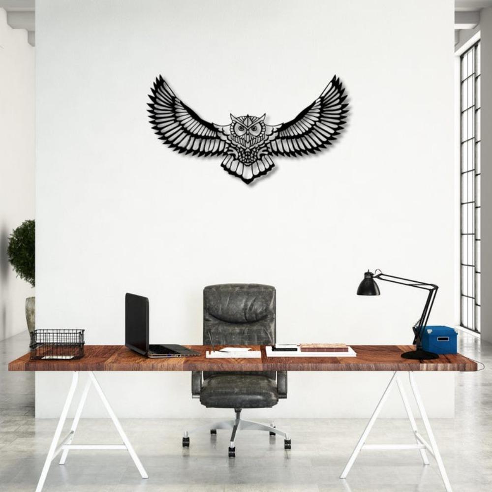 Modern Geometric Owl Metal Wall Art, Minimalist Home Decor, Handmade Iron Sculpture for Living Room