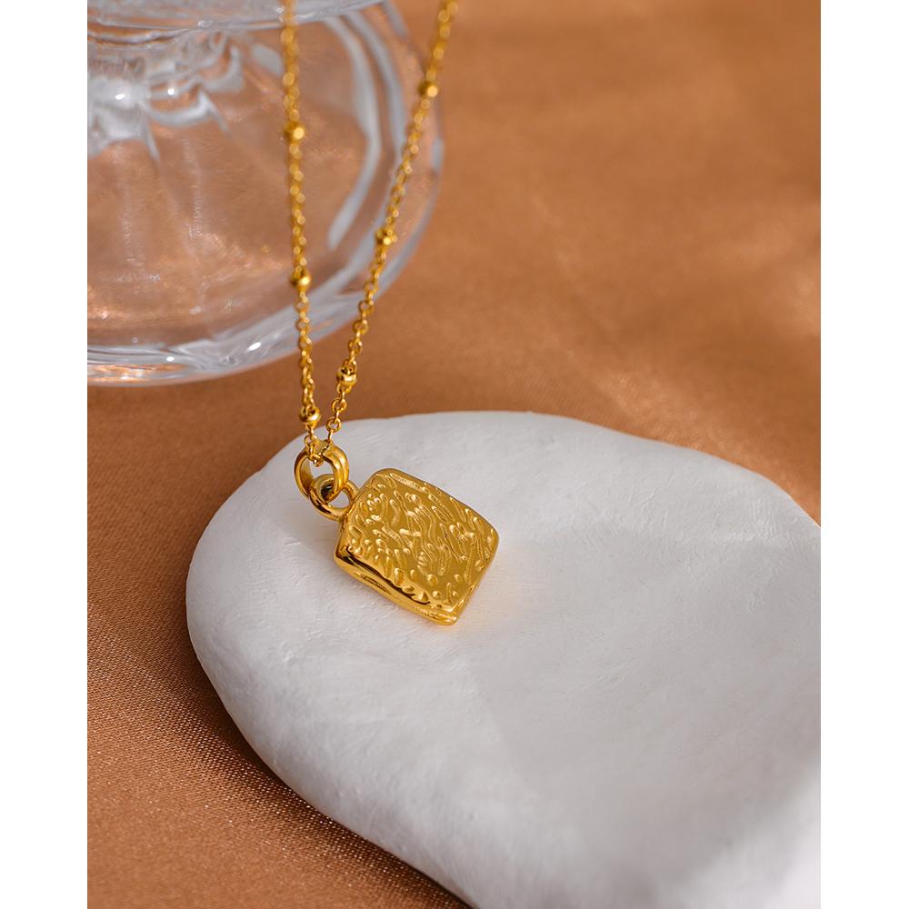 Yhpup Butterfly Shell Pendant Collar Stainless Steel Golden Square Trendy Fashion Necklace for Women Stylish Jewelry Gift