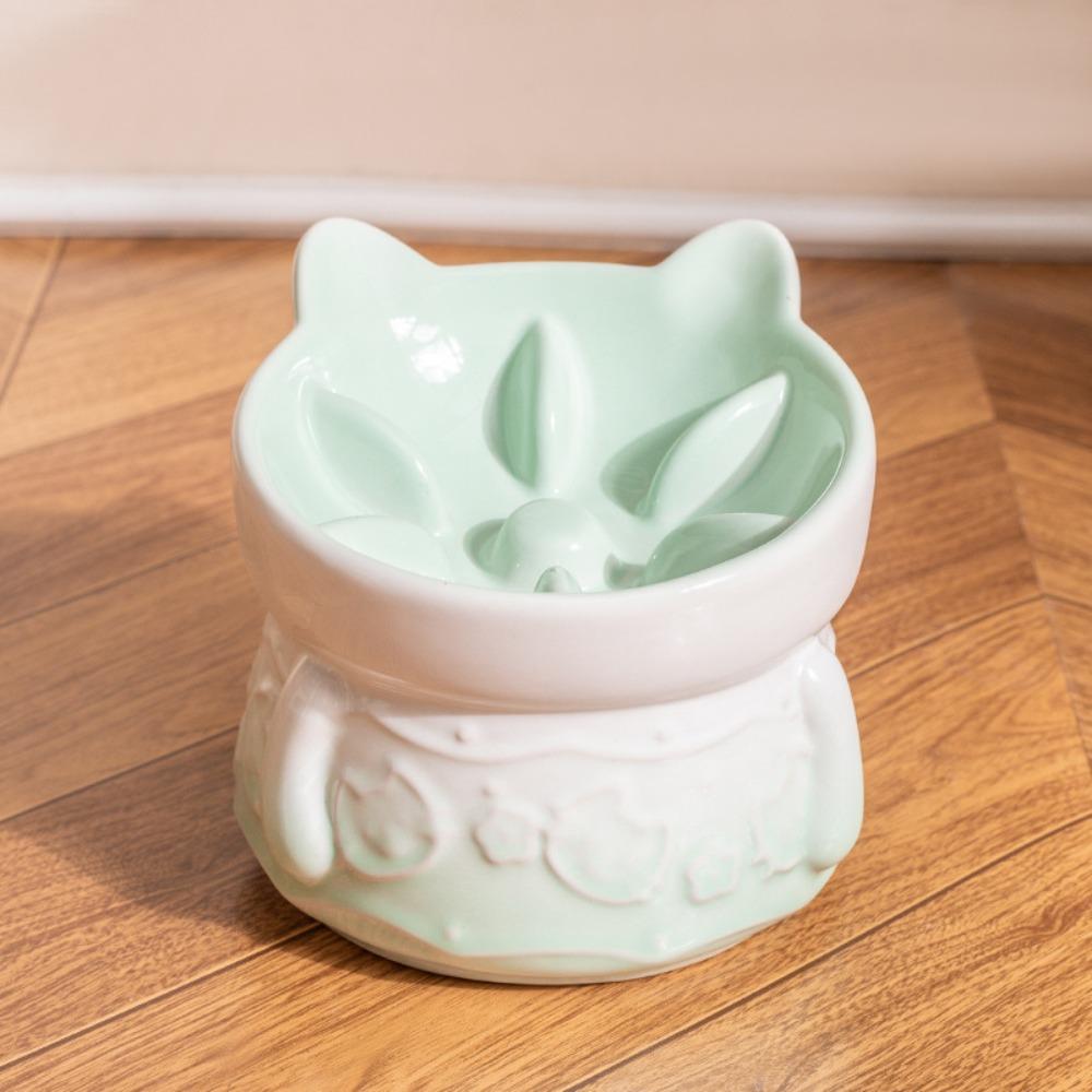 Slanted Mouth Pet Feeder Bowl Ceramic Cat High Foot Bowl Cat Slow Food Bowl  for Feeding