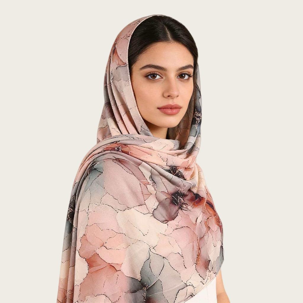 A217 Premium Watercolor Silk-Cotton Long Scarf & Turkish Headscarf