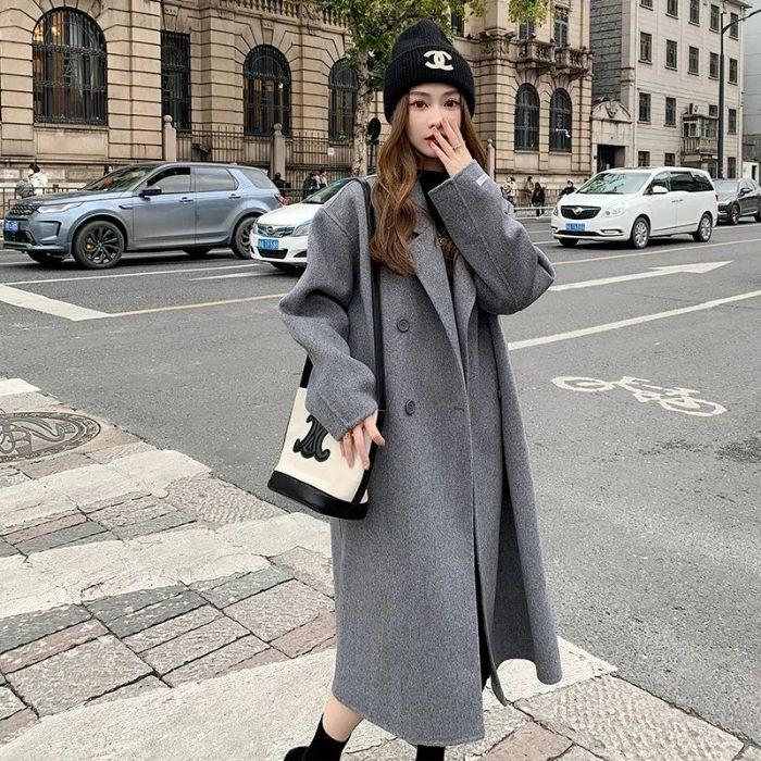 Hepburn Style Women s Thick Woolen Coat - Warm, Petite, Korean Trend 3XL серый