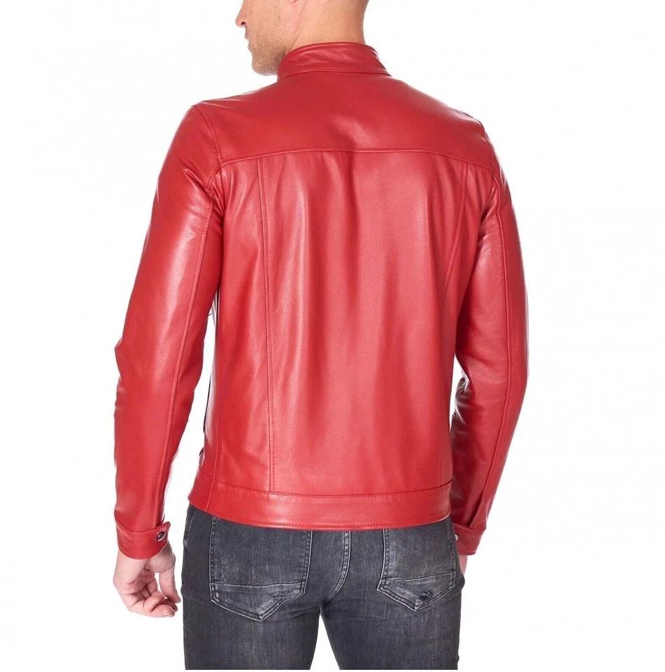 Red Jacket Men's Stylish Leather Fashionable Casual Handmade Lambskin Genuine Motorcycle Fit
