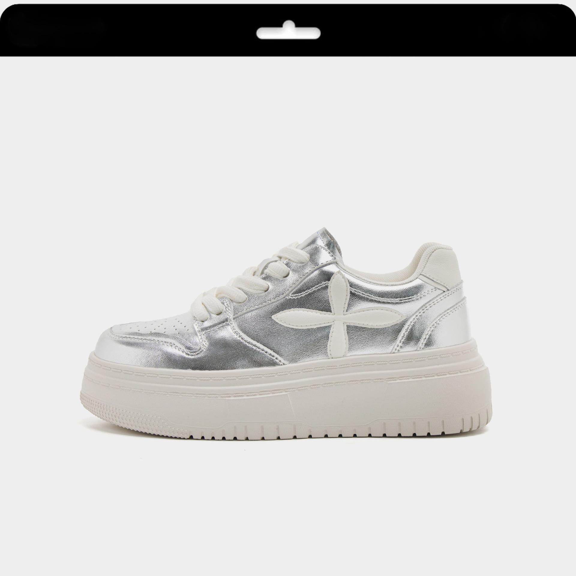 

Дядя Вэнь Улица Фабу _ женские кеды на толстой подошве с увеличением роста 2025 осень и зима новая повседневная кожаная бархатная белая обувь 40 серебряный