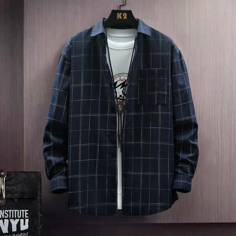 

Модная клетчатая рубашка с длинными рукавами, мужская свободная рубашка, дизайн, ниша, гангстерская красивая повседневная блузка, куртка XL