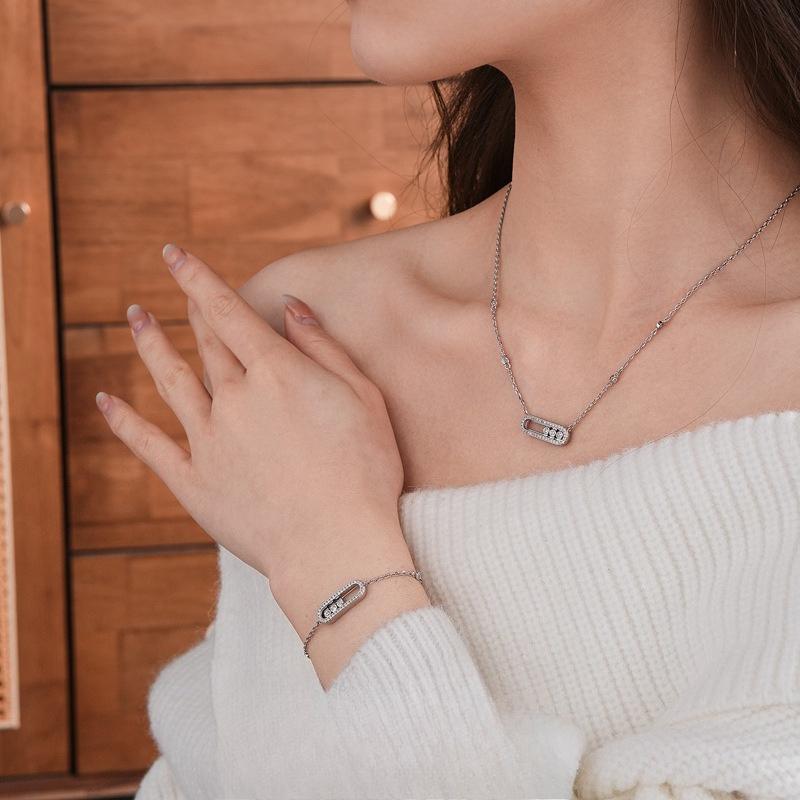 Collana Ellittica Vuota e Scorrevole in Zircone - Lussuosa, Stile Minimalista, Bracciale Raffinato, Di Fascia Alta, Alla Moda.