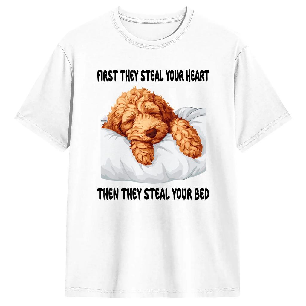 Goldendoodle Sleeping Pajamas Nightgown Men T Shirts Vintage Tee Shirt Short Sleeve O Neck T-Shirts 100% Cotton Gift Clothing