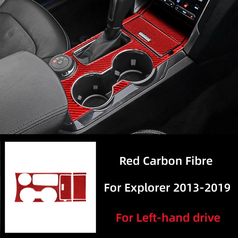 

Carbon Fiber for Ford Explorer 2013-2019 Car Accessories Interior Car Water Cup Gear Panel Decoration Cover Trim Sticker Decal Left-hand drive червоний