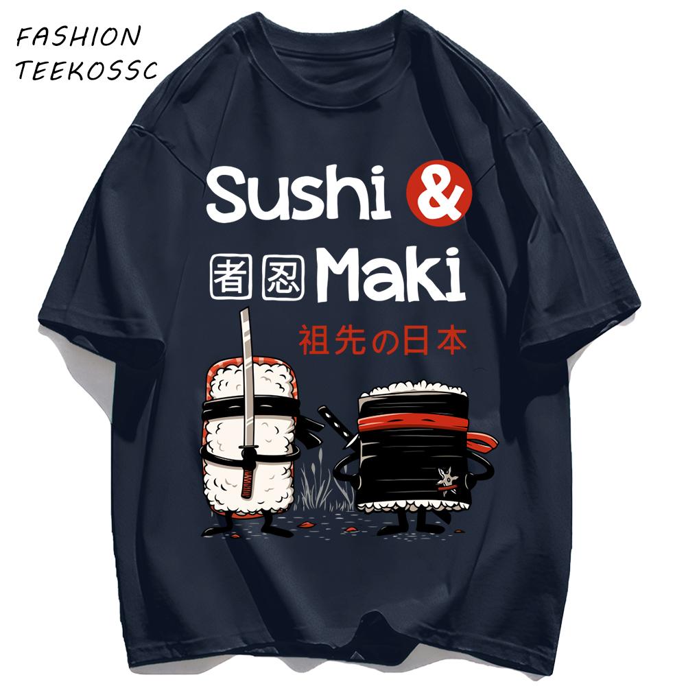 Sushi MakiS Japanese Cuisine Printing Men T Shirt Colour Casual Tops Cotton Trendy Tee Shirts Hip Hop Crewneck Man Clothes