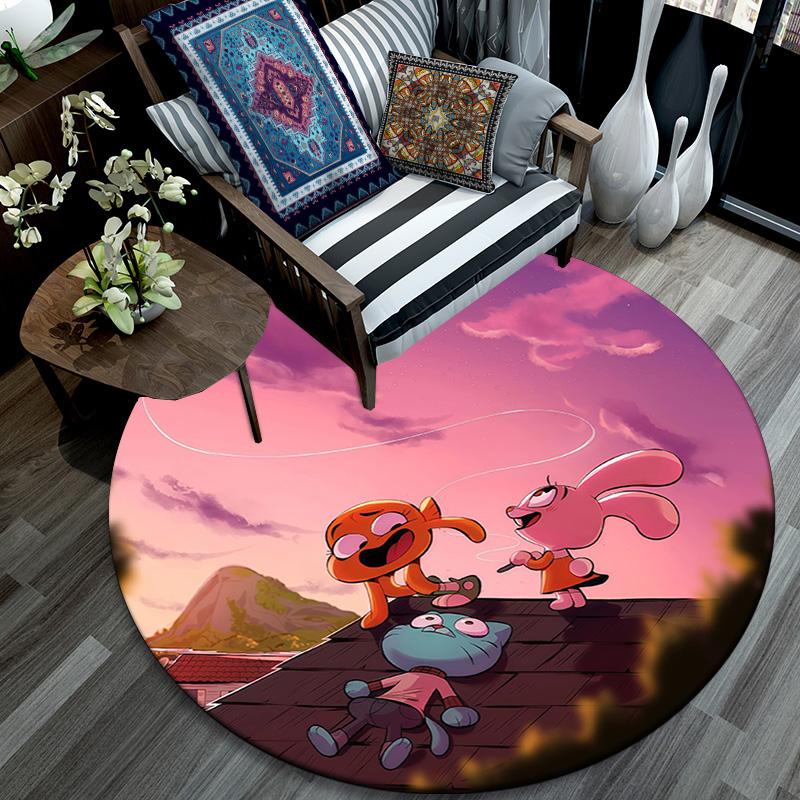 The Amazing World of Gumball Round Area Rug,Carpet Rug for Living Room Bedroom Sofa Playroom Decor,Non-slip Floor Mat