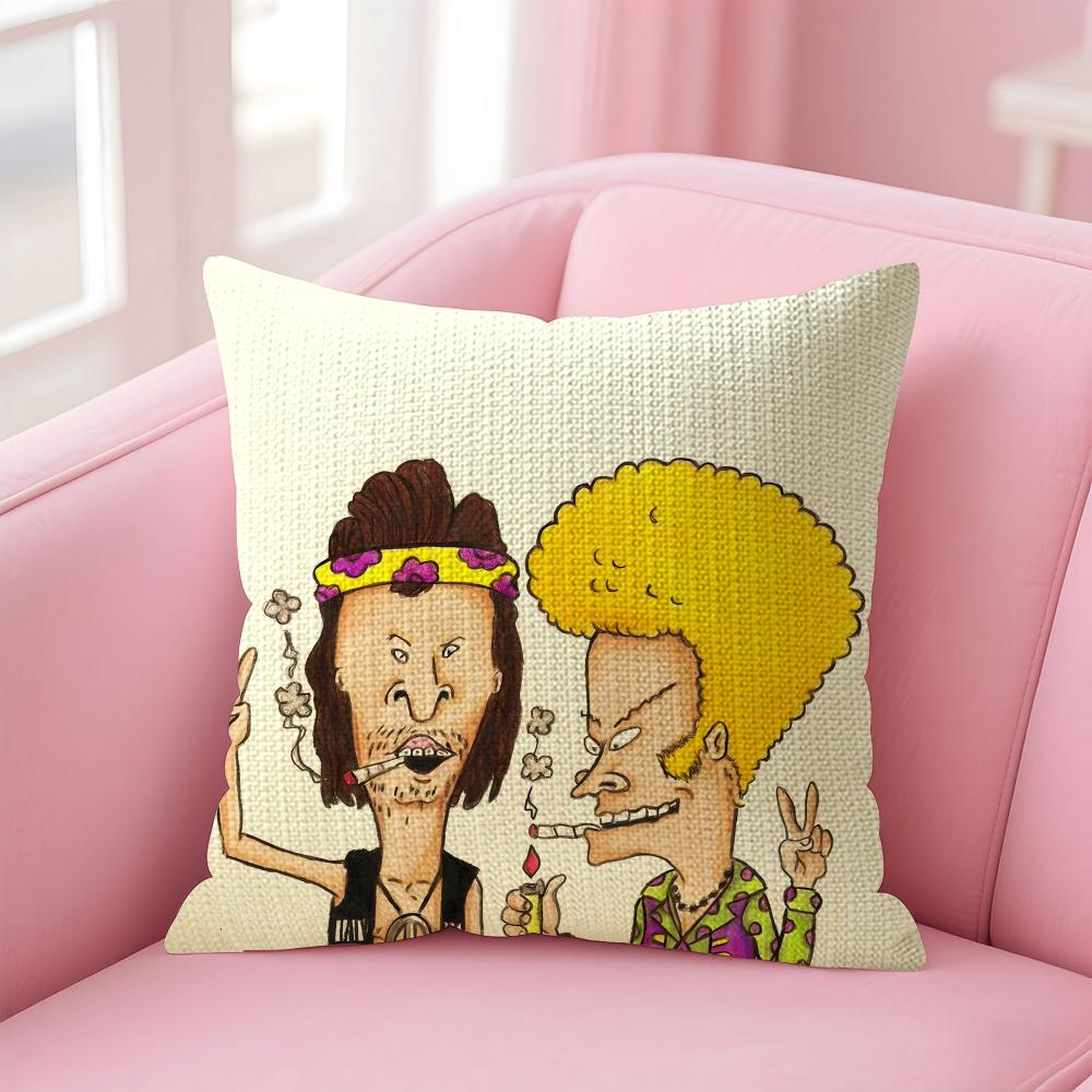 B-Beavis And Butt-Head Kissenbezug Natürlicher Leinen-Kissenbezug Doppelseitiger Druck Dekorative Sofakissenhülle Heimdekoration Geschenk