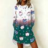 Women's Casual Long Sleeve Christmas Print Neck Dress – Festive Holiday Party Outfit