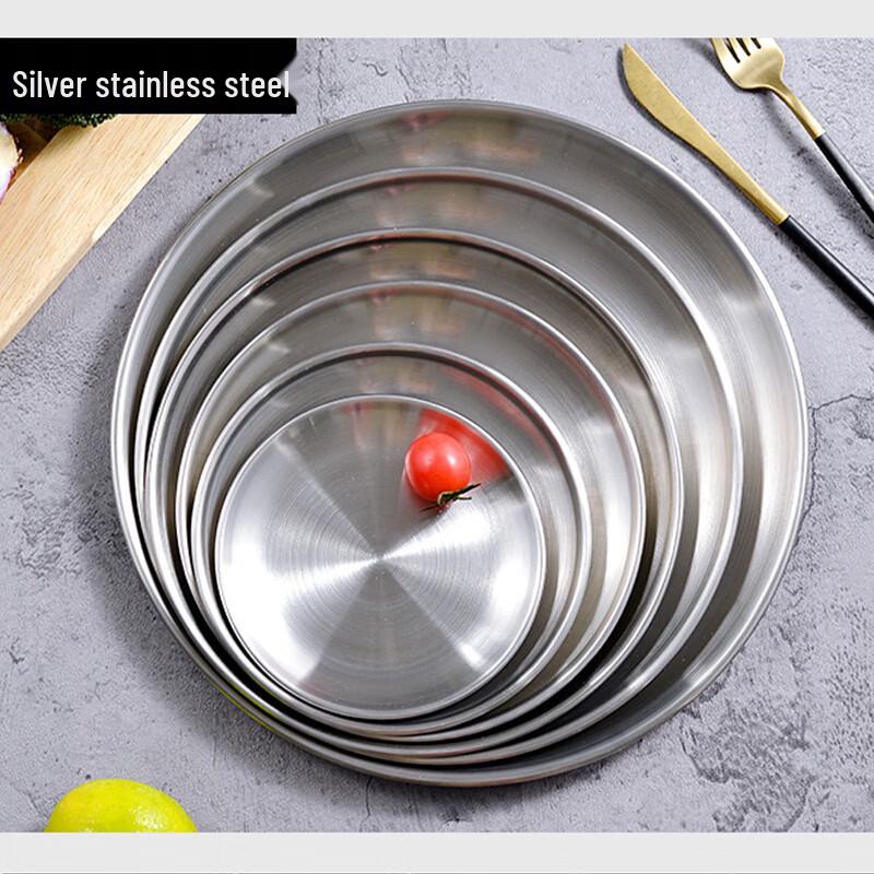 ZISIZ Thickened Brushed Gold Stainless Steel Round Dinner Plate