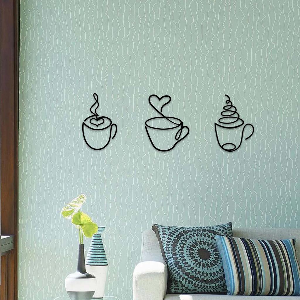 3 Pieces Set Metal Coffee Cup Wall Decor Minimalist Metal Wall Art Decor Add A Touch of Charm to Kitchen Home Wall Decorations
