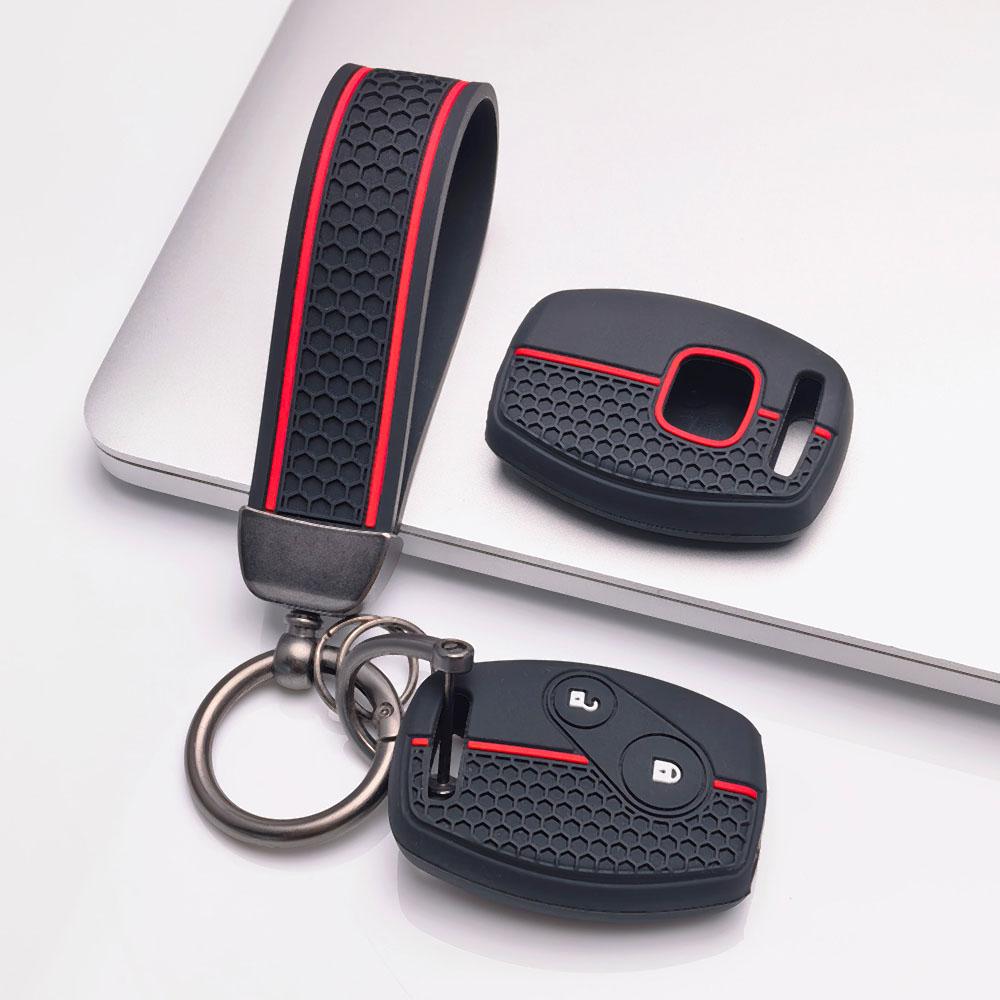 Premium Silicone Car Key Fob Cover For Honda Fit Civic Accord CRV HRV Jazz With Keychain Soft Silicone Car Interior Accessories Anti-Scratch