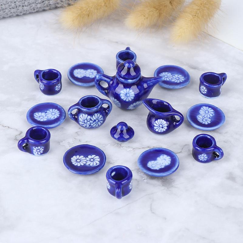 1/12 Dollhouse Miniature Dining Ware Porcelain Tea Set Tableware Cup Plate Colorful Floral Print Doll House Accessories