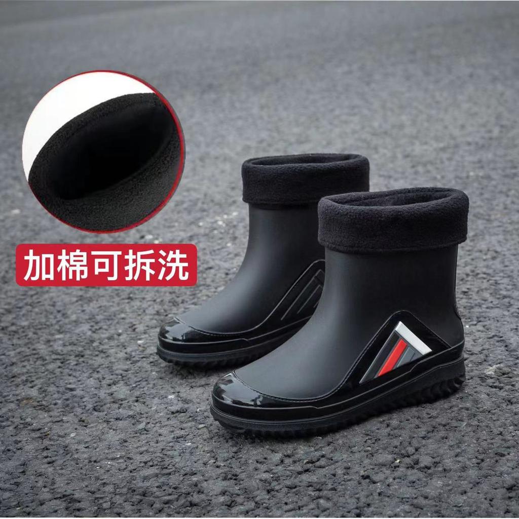 Rain shoes men's medium tube non-slip waterproof shoes new fashion outdoor closed water boots warm short tube rubber shoes men's fashion