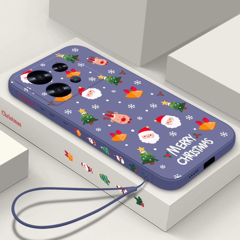 Merry Christmas Santa Elk Pattern Phone Cover For Xiaomi 13T Pro 11T Poco F6 X6 Redmi Note 13 12 11 10 Pro Max Soft Matte Shockproof TPU Lanyard Case