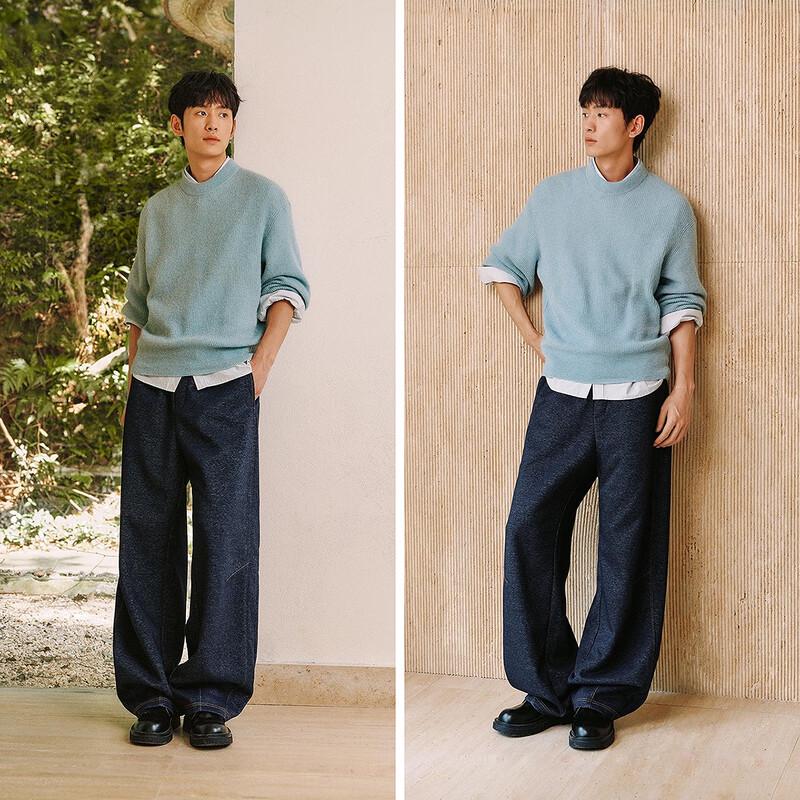 Semir Men's Winter Relaxed Fit Denim-Look Wide-Leg Pants