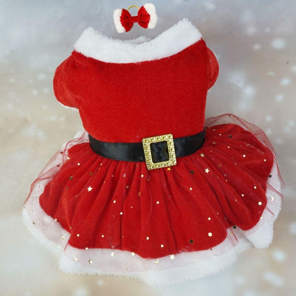 Soft Dog Winter Clothes Breathable Cats Christmas Dress Pet Outfit Santa Claus Dog Skirt  Xmas